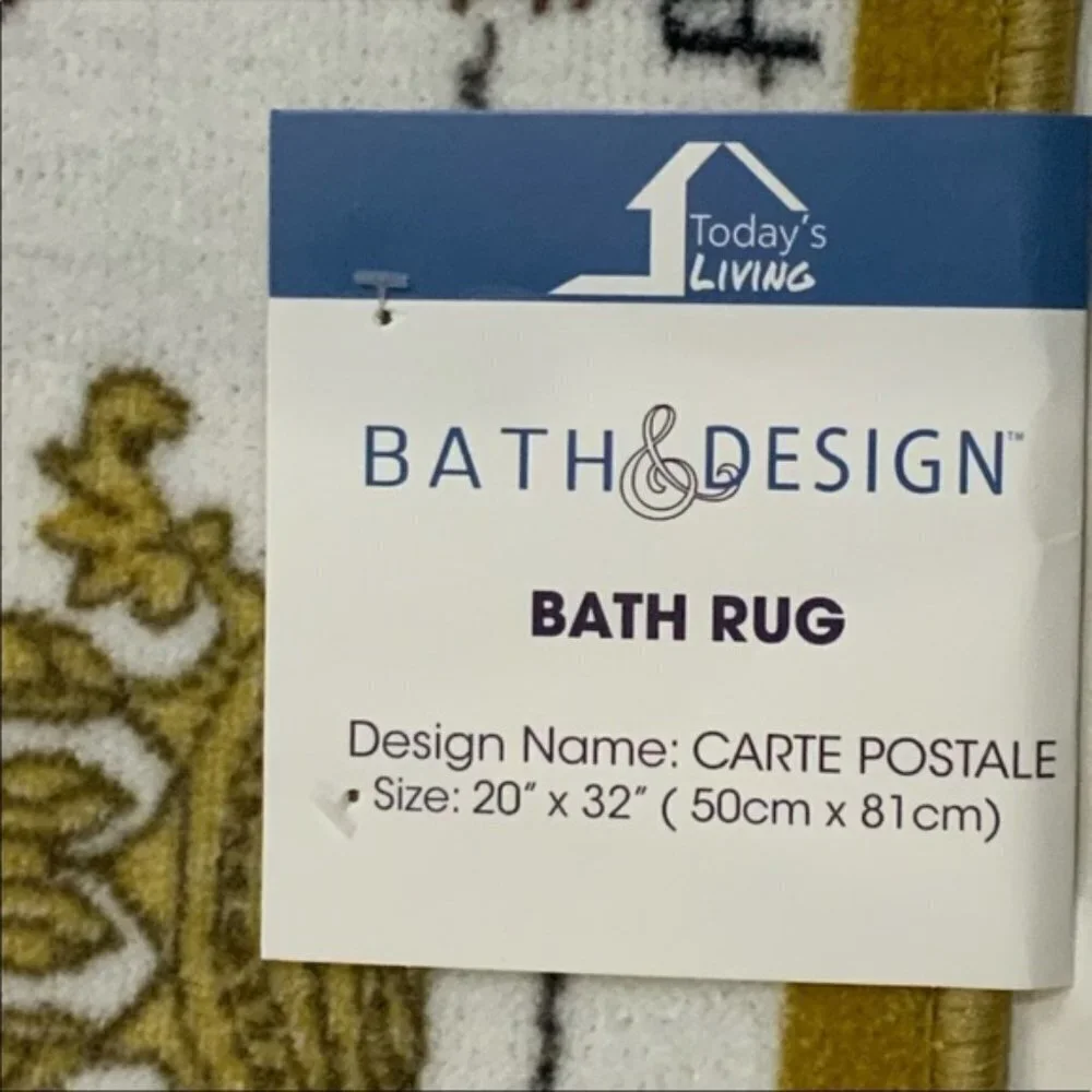 Paris Eiffel Tower French Bath Mat Rug Rectangle White Gold Multi 20 in x 32 in